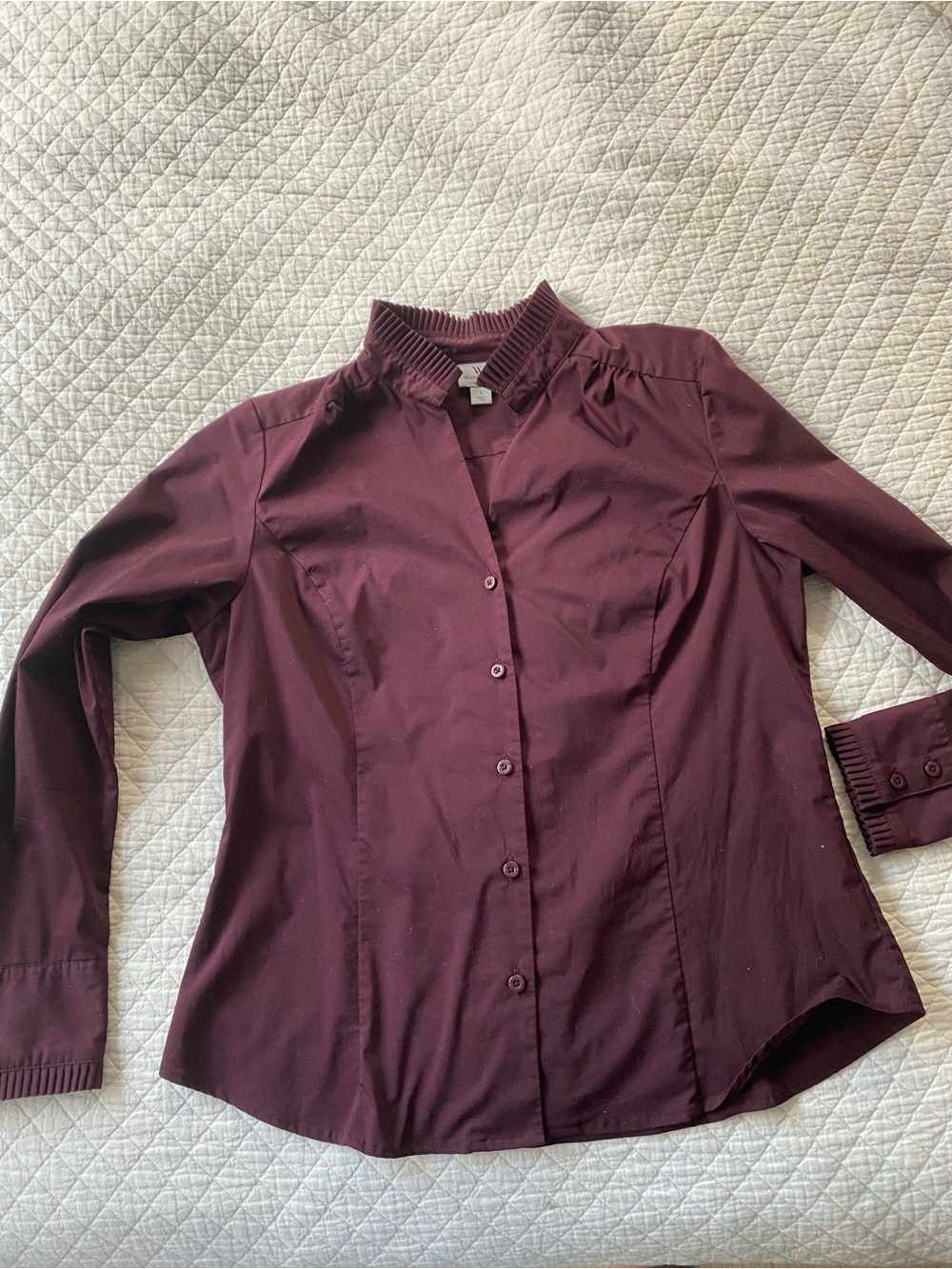 Ruffle collar Plum Burgundy Button-Down Shirt Classic Long Sleeve Dark Academia